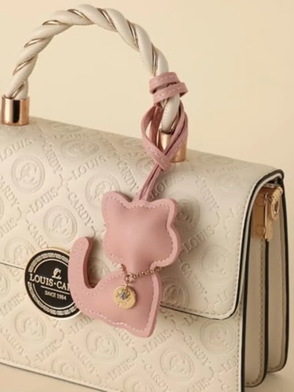 Cat Vegan Leather Bag Charm Rhinestone Purse Keychain Handbag Tote Accessory